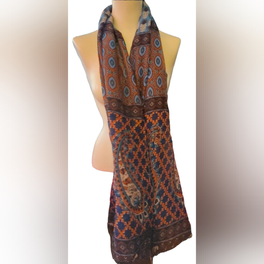 Simply Noelle Scarf Orange, Blue, Black Paisley